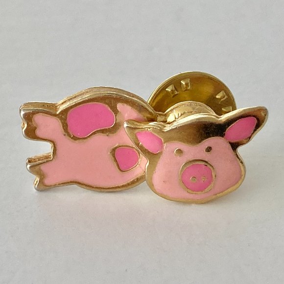 Vintage Articulated Pink Pig Lapel Pin Tie Tac Enamel Moving Head Estate Find - Picture 5 of 12